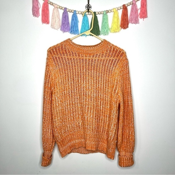 Pink Lily Orange and White Chunky Knit Pullover Crewneck Sweater Size Medium - Picture 4 of 14